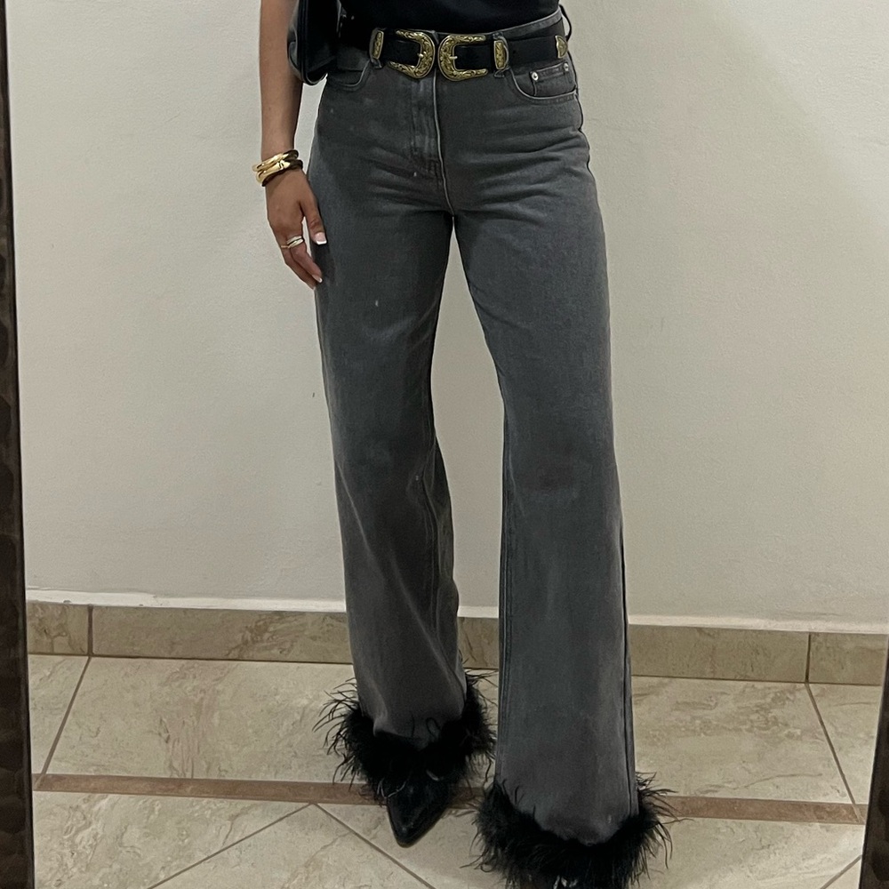 Nasty Gal Gray Flare Wide Leg Jeans